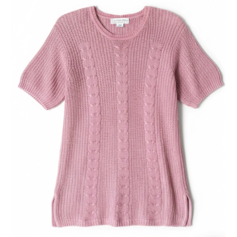 Laura Martin Collection 80s Rose Cable Knit Short Sleeve Sweater Tunic Medium